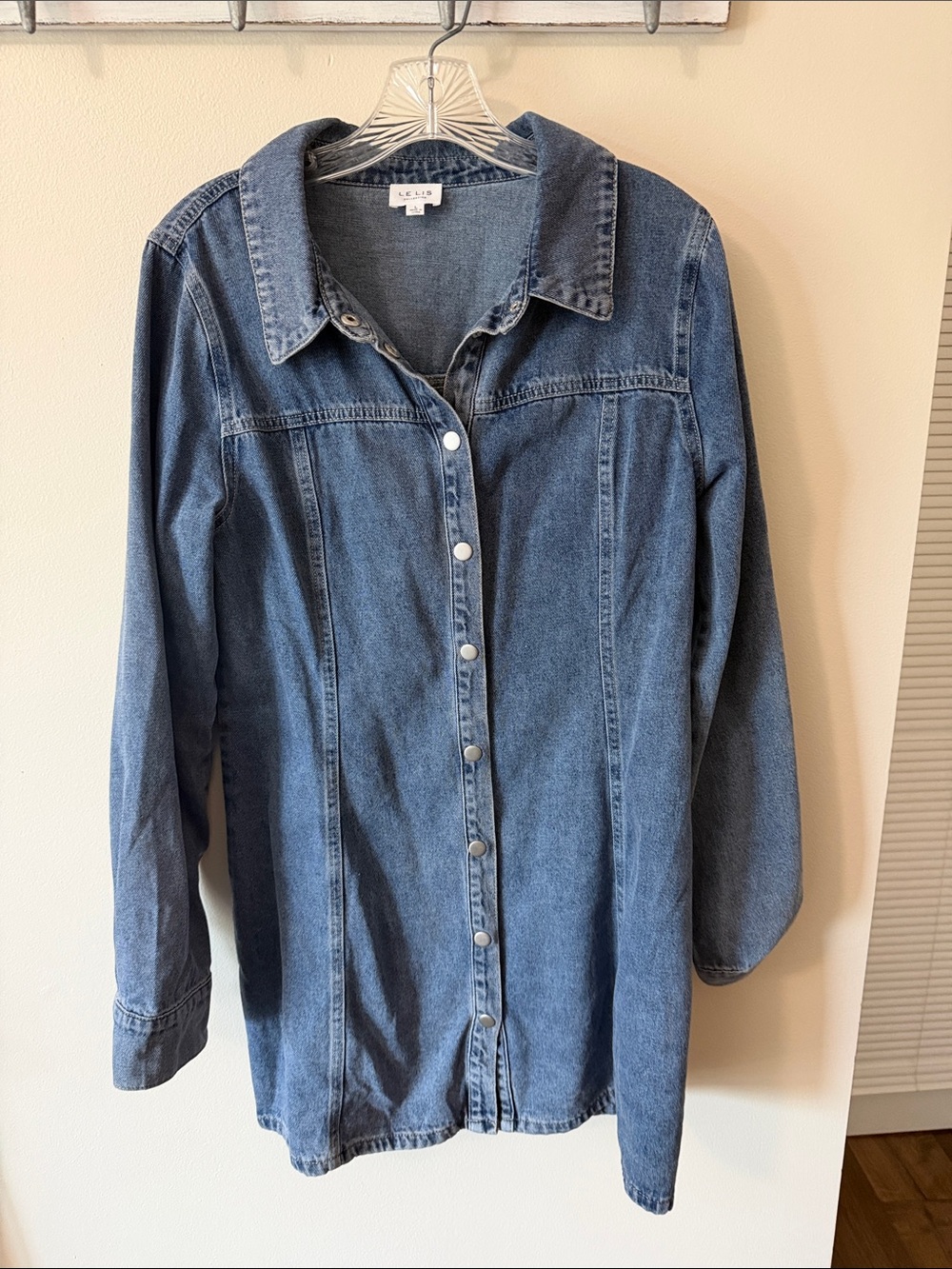 Le Lis Denim Button-Front Long Sleeve Dress - Blue